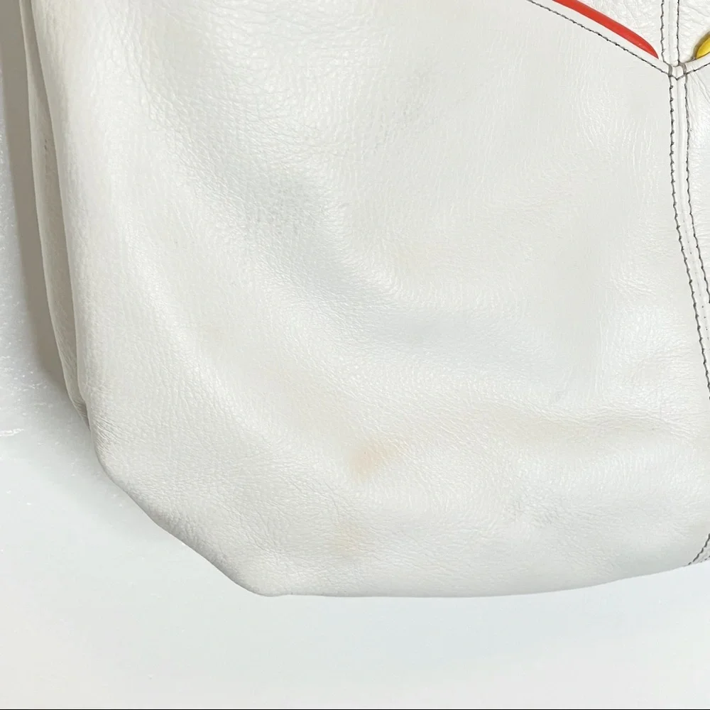 White Leather Hobo Bag with Multicolor Trim